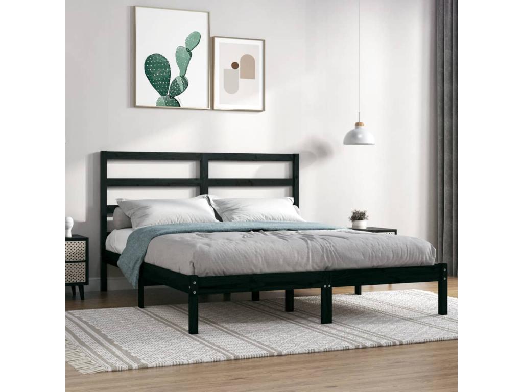Black Solid Wood Bed Frame, 150 x 200 cm