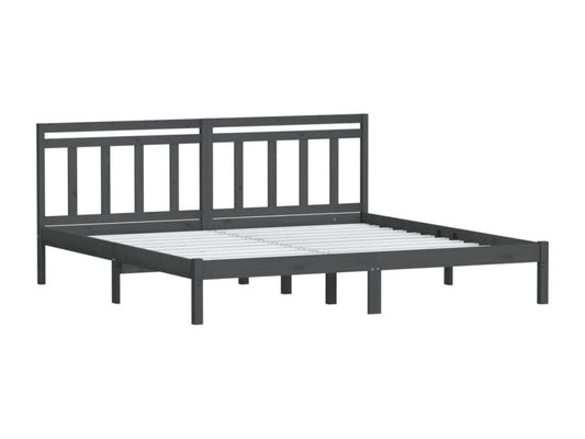 Gray Pine Wood Bed Frame, 200 x 200 cm