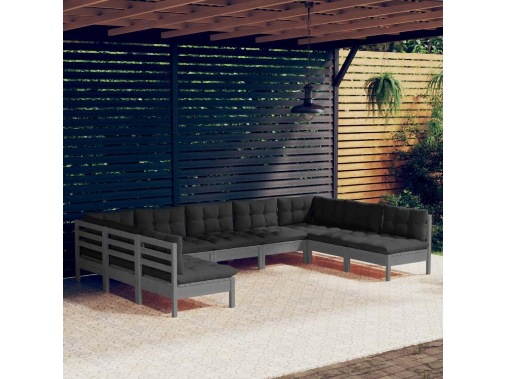 Gray Pine Wood Outdoor Furniture Set