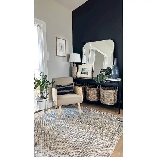 Rattan Armrest Fabric Upholstered Accent Chair