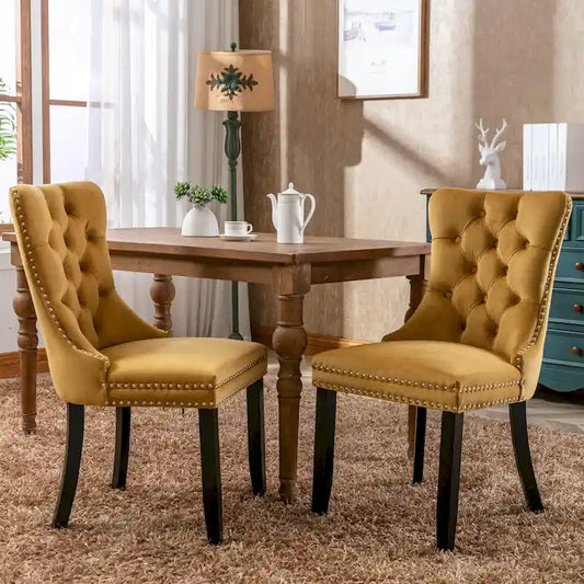 Modern Set of 2 Velvet Tufted Dining Chair with Wood Legs and Nailhead Trim