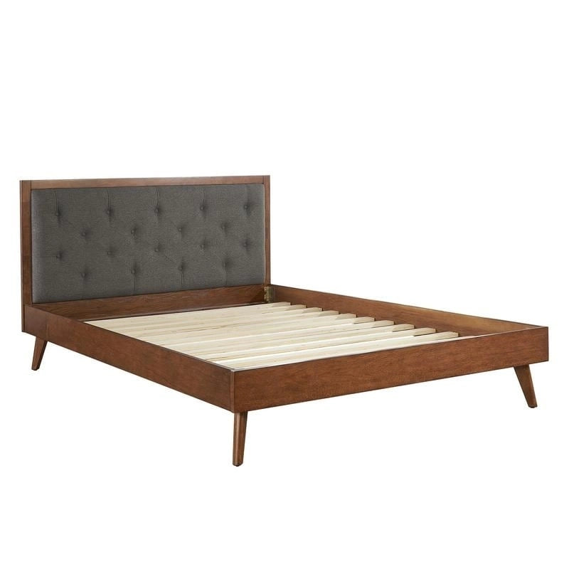 Upholstered Mid-century Modern Platform Bed with Upholstered Headboard