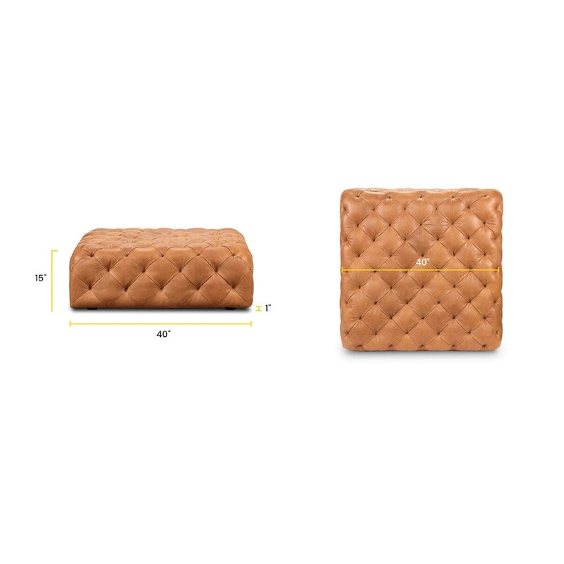 Poly & Bark Turin Leather Ottoman in Cognac Tan