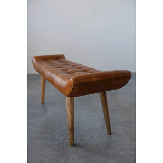Wood and Goat Leather Bench