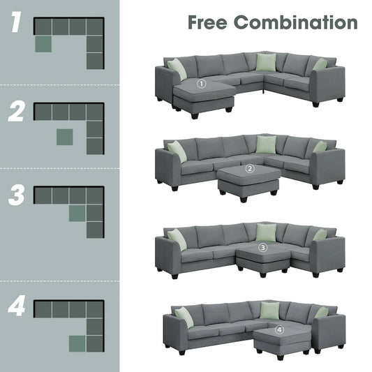 Modern Sectional Sofa with Ottoman, Modular, Spacious