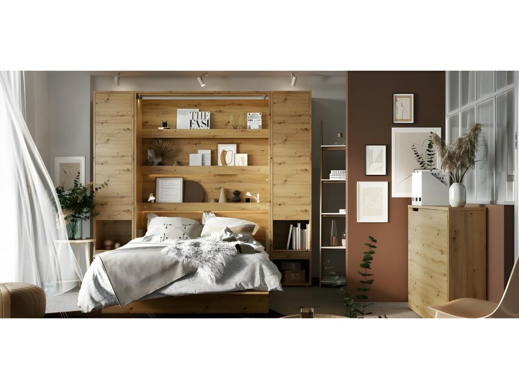 Brown Oak Wood Wardrobe, 140 x 200 cm