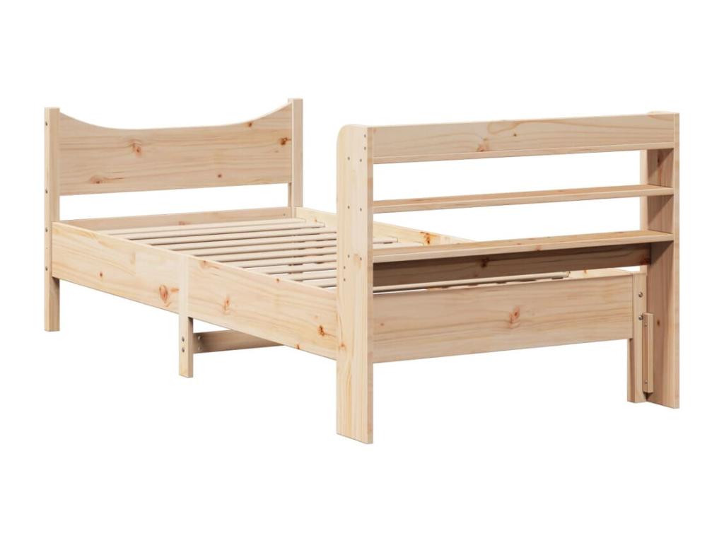 Brown Pine Wood Bed Frame, 90 x 200 cm