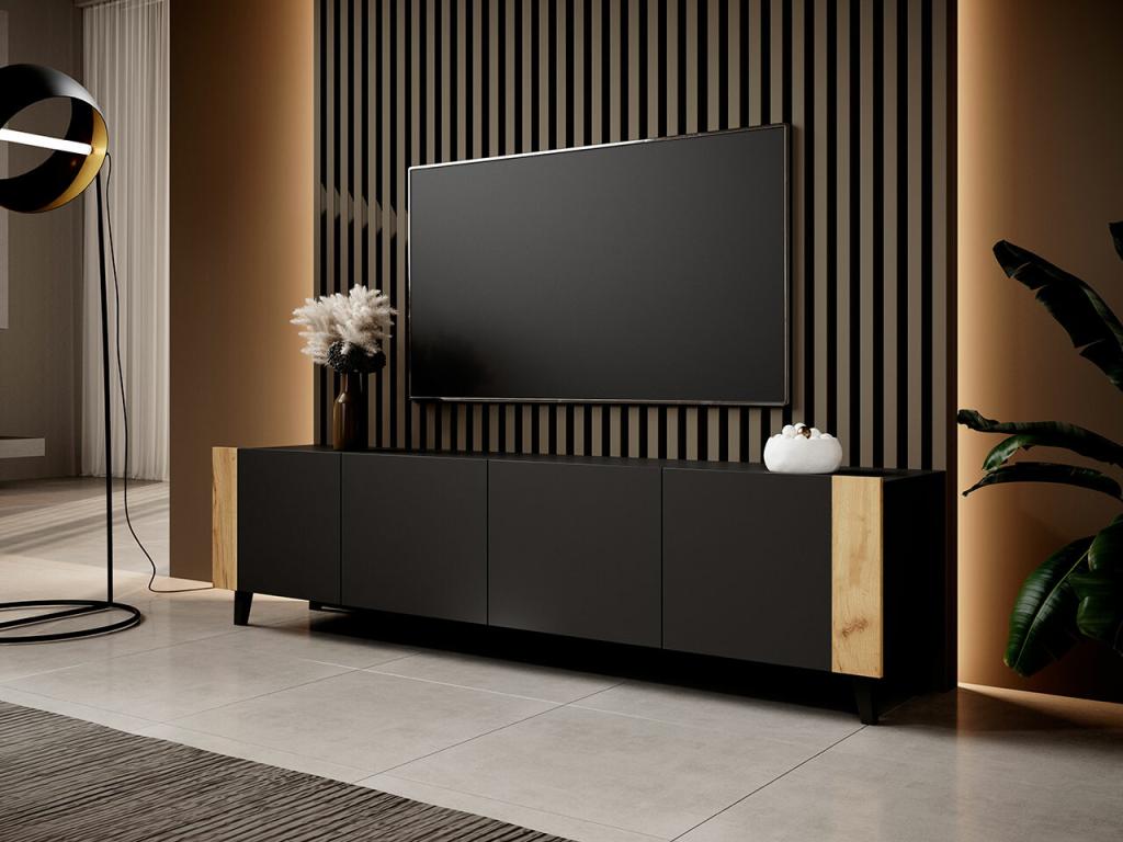 Black Oak Wood TV Stand, 201 x 53 x 42 cm