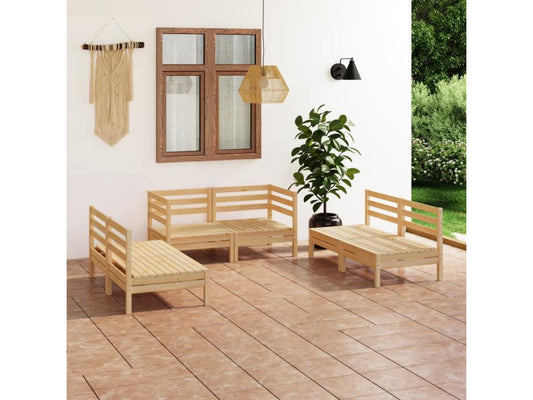 Brown Pine Wood Outdoor Furniture Set
