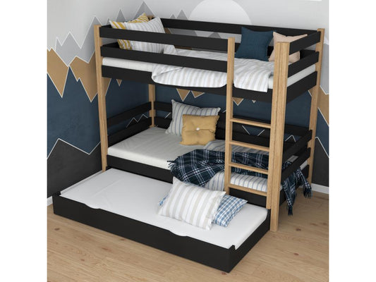 Black Oak Wood Bunk Bed Frame, 90 x 200 cm