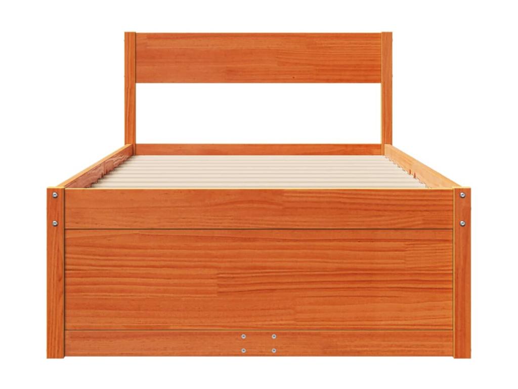 Brown Pine Wood Bed Frame, 90 x 190 cm