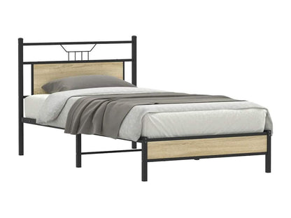 Brown Oak Wood Bed Frame, 100 x 200 cm