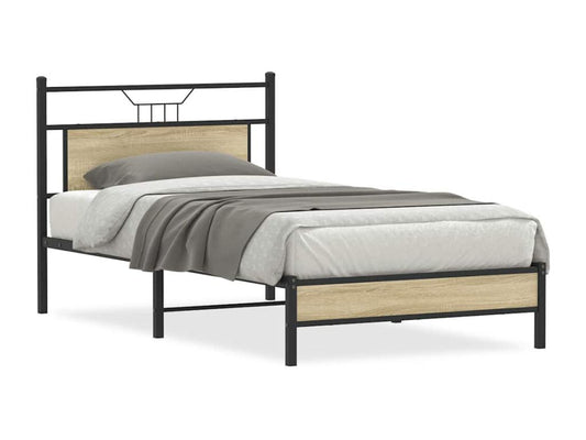 Brown Oak Wood Bed Frame, 100 x 200 cm