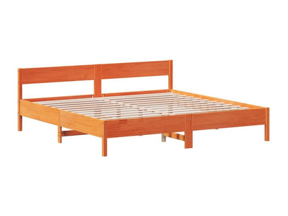 Brown Pine Wood Bed Frame, 200 x 200 cm