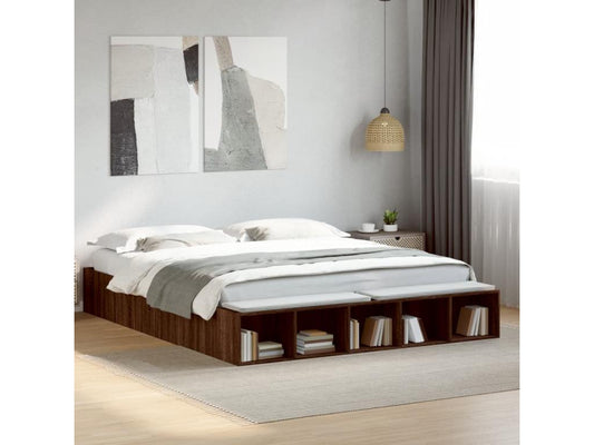 Brown Oak Wood Bed Frame, 200 x 200 cm