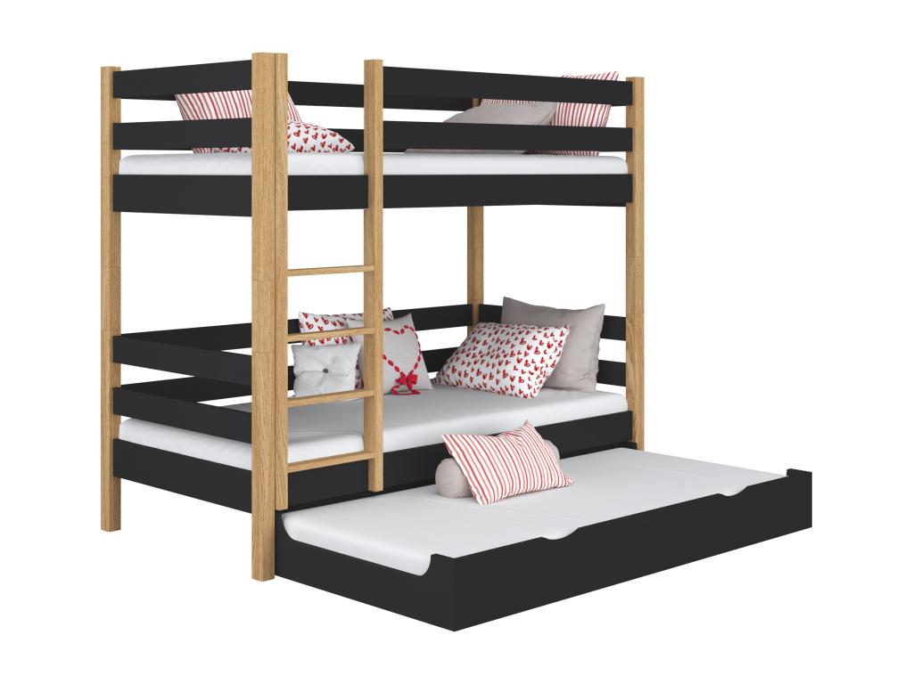 Black Oak Wood Bunk Bed Frame, 90 x 200 cm