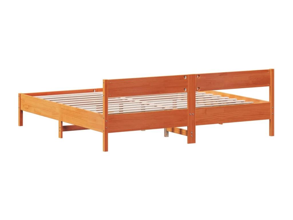 Brown Pine Wood Bed Frame, 200 x 200 cm