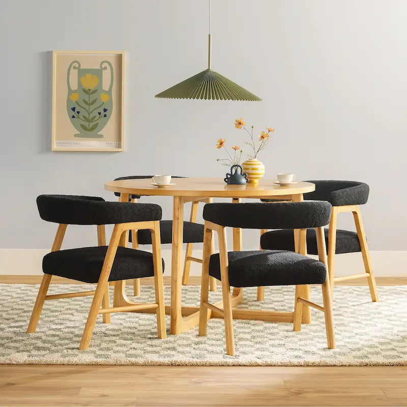 Middlebrook 5 Piece Solid Wood Dining Table Set w/ Dual Material Chairs