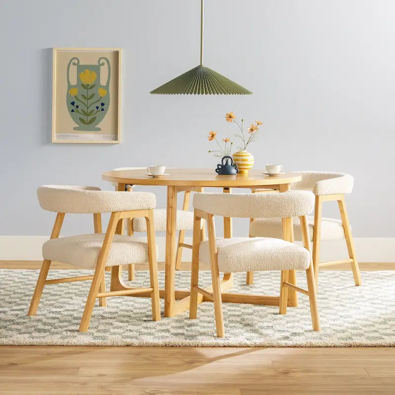 Middlebrook 5 Piece Solid Wood Dining Table Set w/ Dual Material Chairs