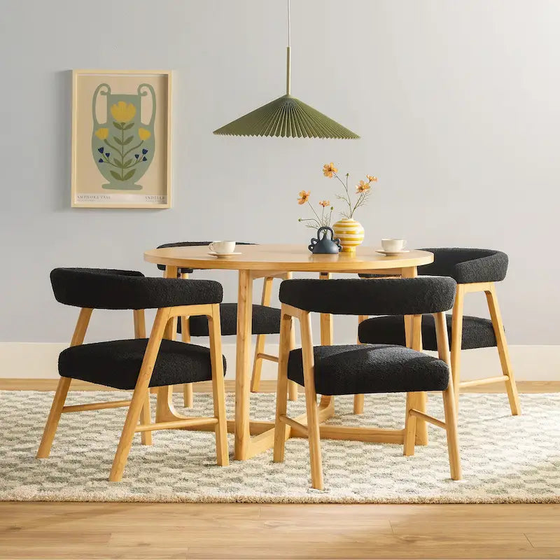 Middlebrook 5 Piece Solid Wood Dining Table Set w/ Dual Material Chairs