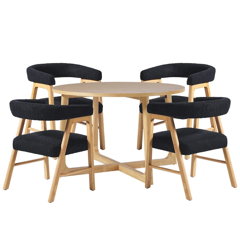 Middlebrook 5 Piece Solid Wood Dining Table Set w/ Dual Material Chairs