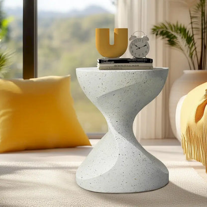 Hourglass Shaped Lightweight Concrete Patio Side Table Bedside Accent End Table - 14.76x19.68 inch