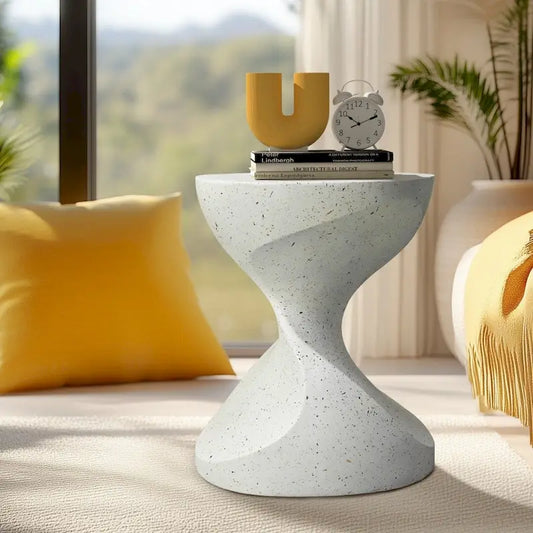 Hourglass Shaped Lightweight Concrete Patio Side Table Bedside Accent End Table - 14.76x19.68 inch