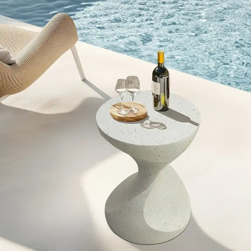 Hourglass Shaped Lightweight Concrete Patio Side Table Bedside Accent End Table - 14.76x19.68 inch