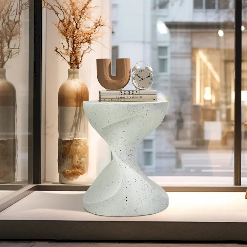 Hourglass Shaped Lightweight Concrete Patio Side Table Bedside Accent End Table - 14.76x19.68 inch