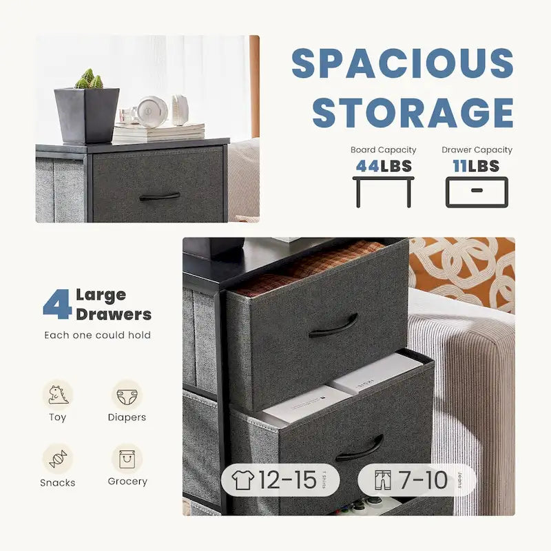 4-Drawer Fabric Dresser, Foldable Storage Cabinet Organizer