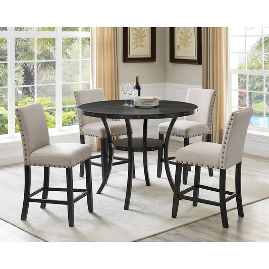 Small Party Dining Table and Chair Sets Vintage Dining Table and Chair Sets with Brass Nailhead Trim and Storage for Kitchen