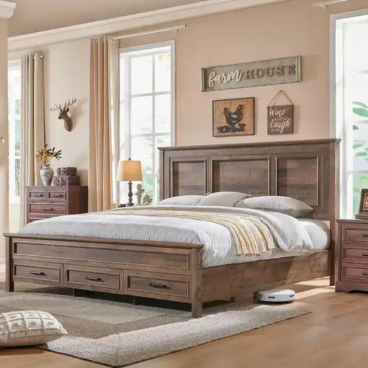 Farmhouse Queen Wood Bed Frame with 52  Tall Headboard & Footboard