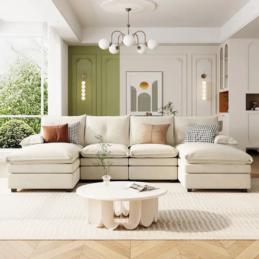 Roomfitters U-Shaped Chenille Sectional Sofa with Adjustable Armrest Pillows, Perfect for Living Rooms, Offices, Spacious Spaces