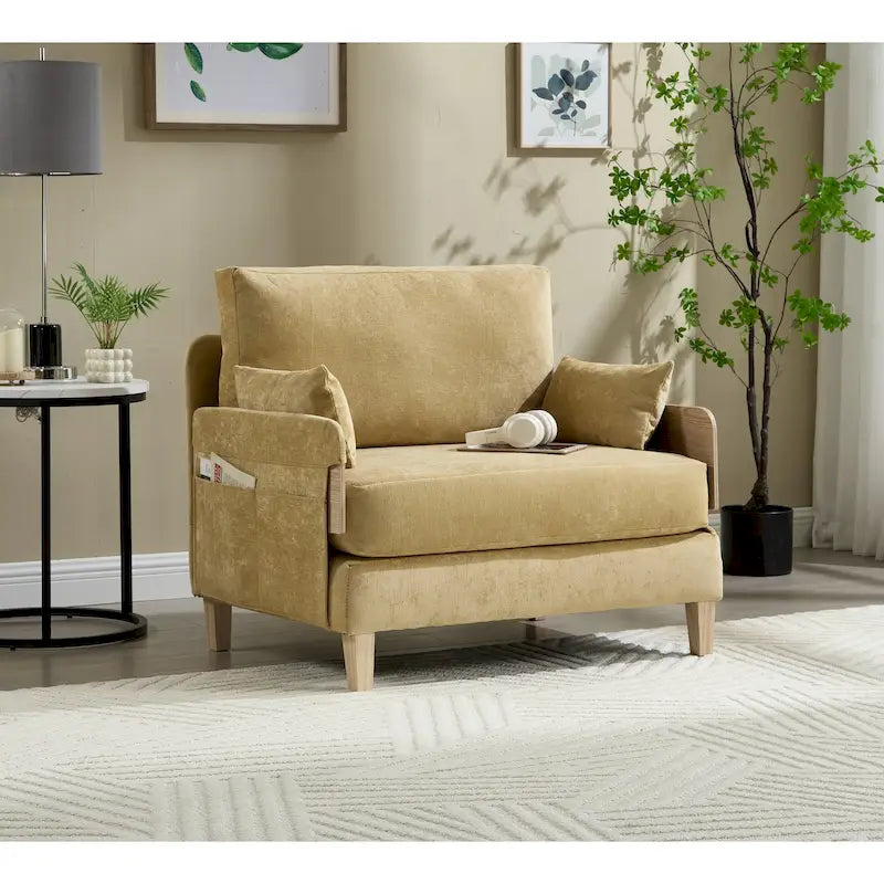 Chenille Upholstered Convertible Sleeper Recliner Foldable Chair Bed with 3 Pillows