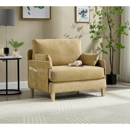 Chenille Upholstered Convertible Sleeper Recliner Foldable Chair Bed with 3 Pillows