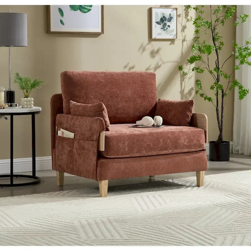 Chenille Upholstered Convertible Sleeper Recliner Foldable Chair Bed with 3 Pillows