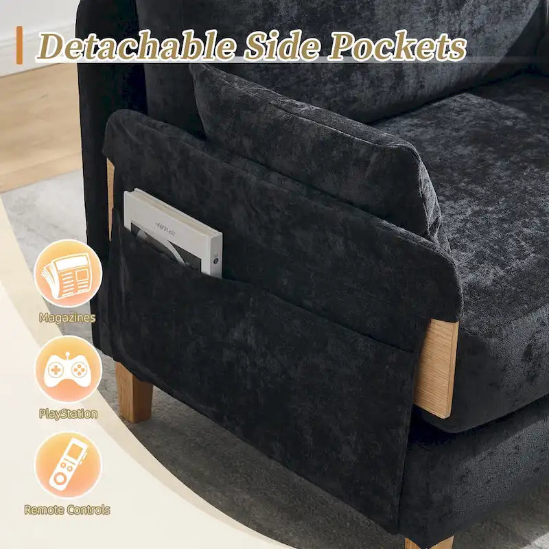 Chenille Upholstered Convertible Sleeper Recliner Foldable Chair Bed with 3 Pillows