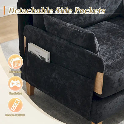 Chenille Upholstered Convertible Sleeper Recliner Foldable Chair Bed with 3 Pillows