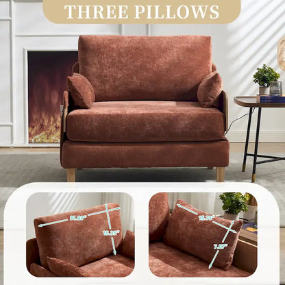 Chenille Upholstered Convertible Sleeper Recliner Foldable Chair Bed with 3 Pillows