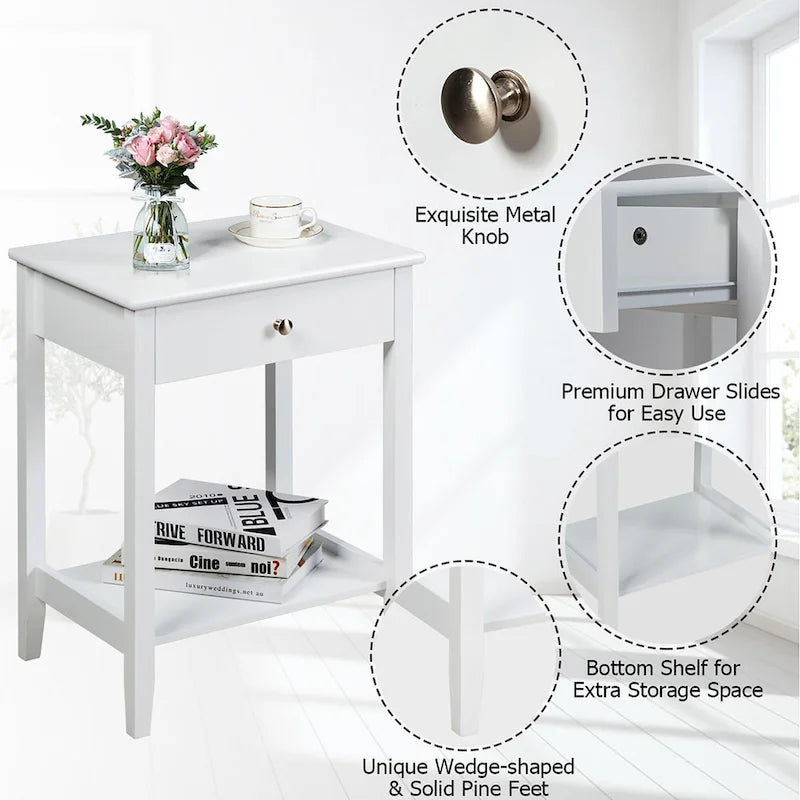 Costway Nightstand End Table Storage Display Bedroom Furniture Drawer
