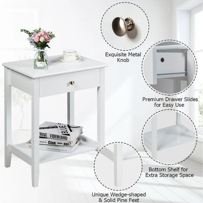 Costway Nightstand End Table Storage Display Bedroom Furniture Drawer