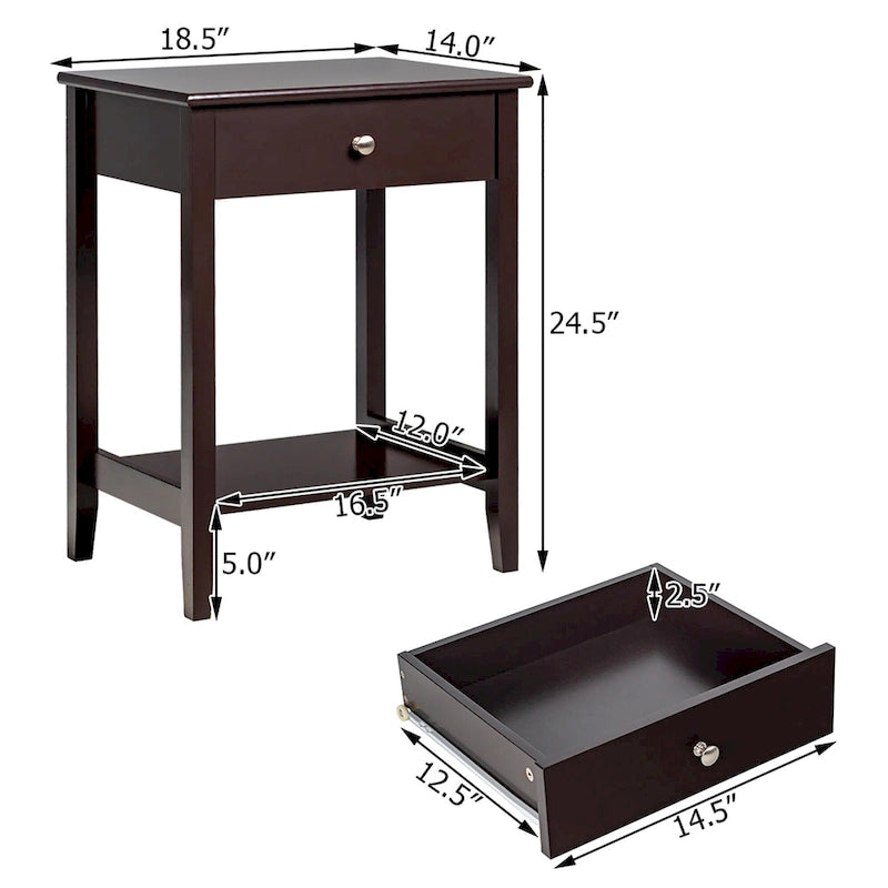 Costway Nightstand End Table Storage Display Bedroom Furniture Drawer
