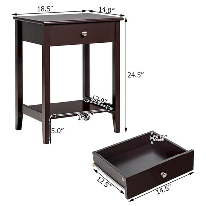 Costway Nightstand End Table Storage Display Bedroom Furniture Drawer