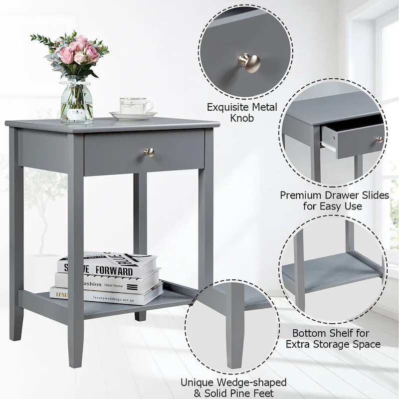 Costway Nightstand End Table Storage Display Bedroom Furniture Drawer