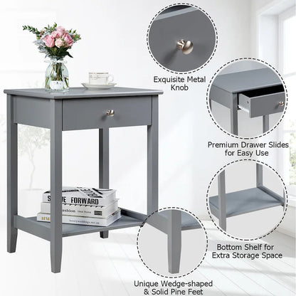 Costway Nightstand End Table Storage Display Bedroom Furniture Drawer