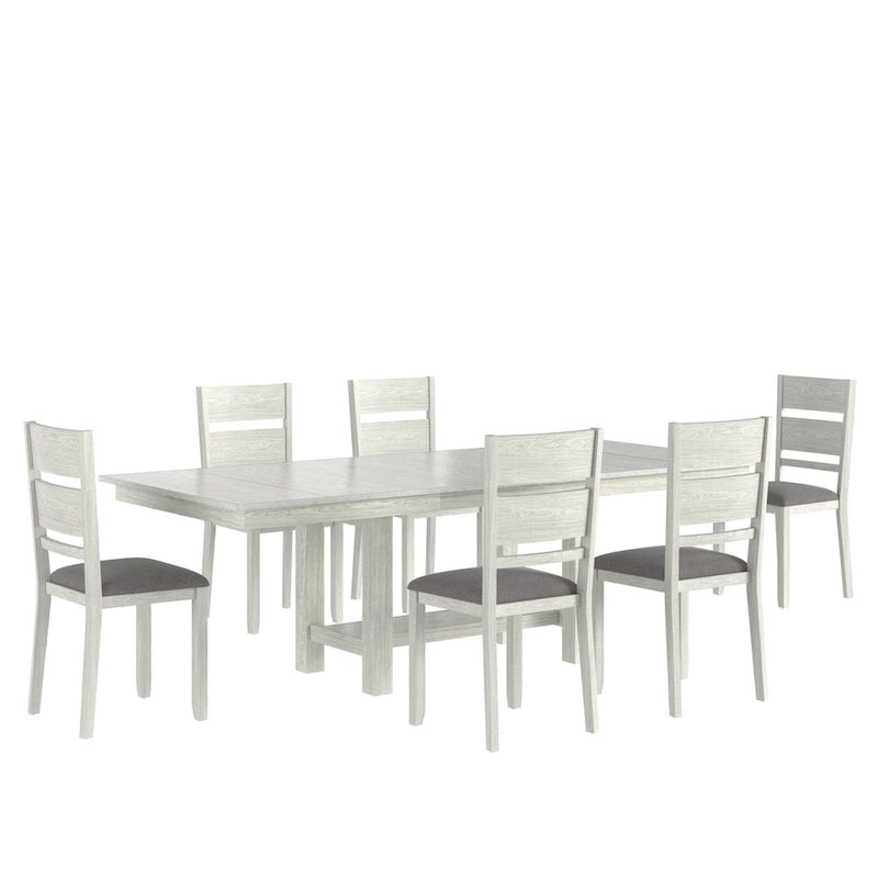 VECELO 7-Piece Dining Table Set, Thickened Solid Wood Rectangular Extendable Dining Table & 6 Solid Wood Dining Chairs