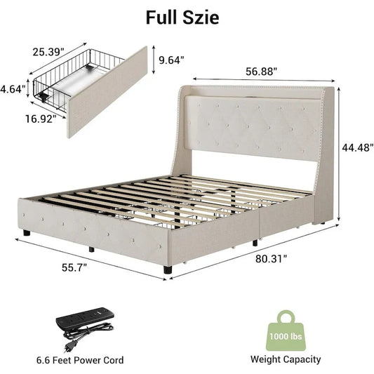 Bed Frame with Headboard and 4 Storage Drawers