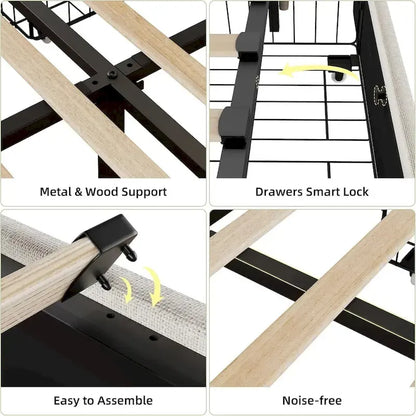 Bed Frame with Headboard and 4 Storage Drawers
