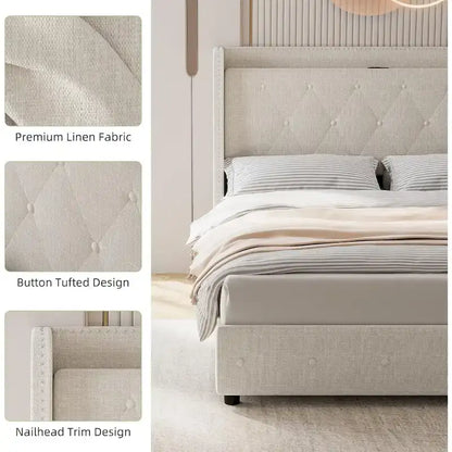 Bed Frame with Headboard and 4 Storage Drawers