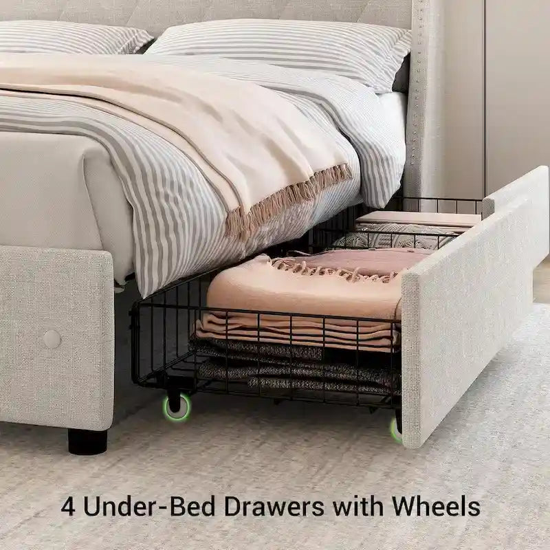 Bed Frame with Headboard and 4 Storage Drawers